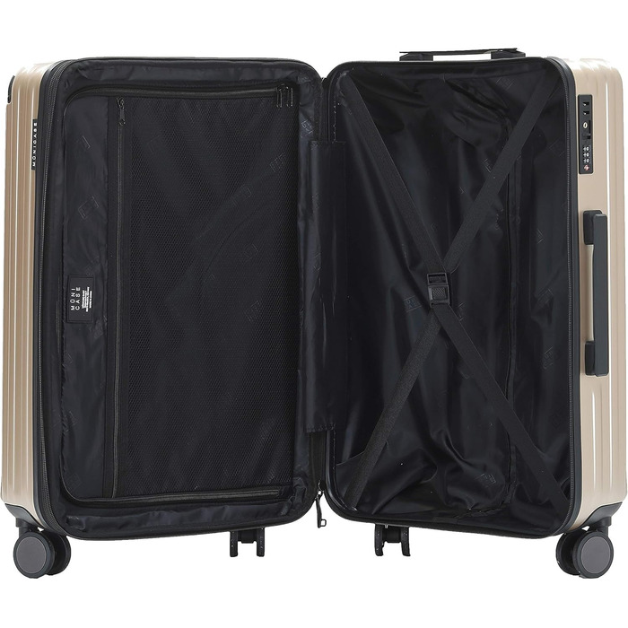 Чемодан з TSA-замком, телескопічною ручкою та 4 колесами, міцний корпус (Champagne, Mittel Koffer)