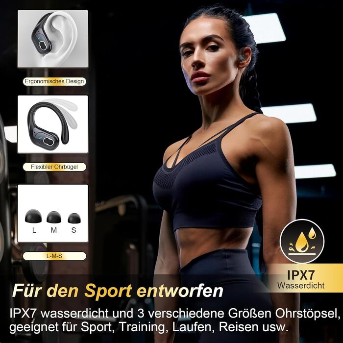 Навушники Aptkdoe Sport Bluetooth 5.3, 75h HiFi, водонепроникність IPX7, вушні гачки, чорний