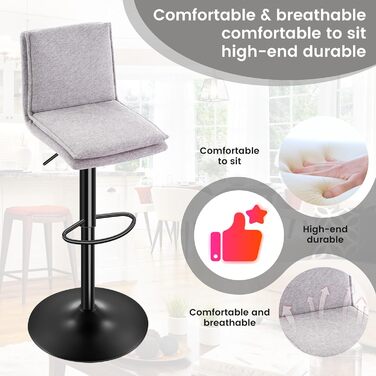 Барний стілець з льону, регульована висота, обертається, з підлокітником, для кухні та їдальні, сірий, 2 шт. Gary New