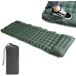 Самонадувний, надлегкий спальний килимок, кемпінговий матрац із вбудованою подушкою для кемпінгу Зручний у зберіганні, надлегкий і легко надувається за допомогою вбудованого насоса для ніг Khaki