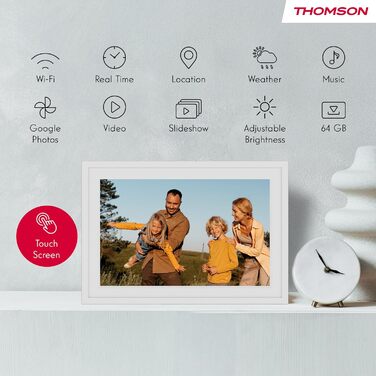 Фоторама Thomson Fotorahmen 10 дюймів: IPS FHD, сенсорний екран, 32 ГБ, Wi-Fi, для iOS/Android (біла)