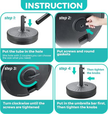 Міцний парасолькотримач InfiniPower 50 л для вулиці: газон, тераса, басейн (чорний)