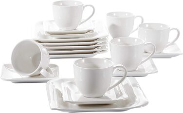 Порцеляновий сервіз Vancasso Clori з 30 предметів кутовий набір посуду, в кожному по 6 кавових чашок, блюдця, десертні тарілки, обідні тарілки і супові тарілки (Cloris, кавовий сервіз з 18 предметів)