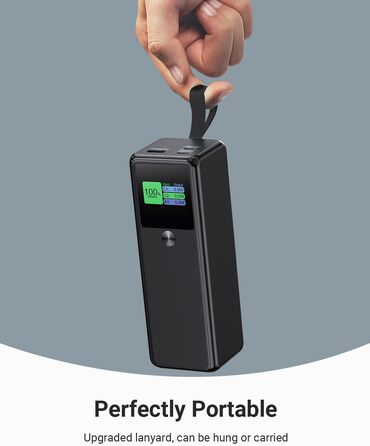 Power Bank VAFOTON 27000mAh 140W з 3 портами, цифровим дисплеєм та USB-C кабелем (Чорний)