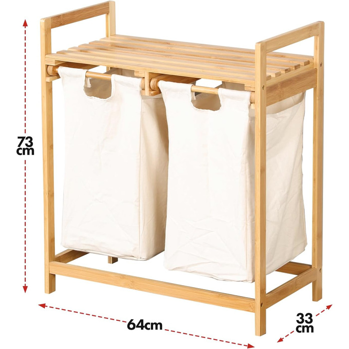 Кошик для білизни з бамбука Floordirekt Dakota з 2 відділеннями, 64л, коричневий