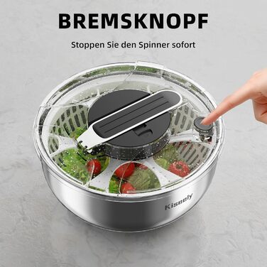 Салатниця-швидкосушарка з нержавіючої сталі 4.2L з мискою та кришкою, для салатів, овочів, ягід
