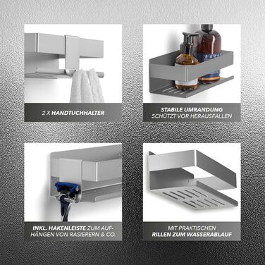 Набір з 2 полиці для душу Benkstein | Регульована полиця для душу без свердління | Корзина для душу, тримач для шампуню та гелю для душу | Організатор для ванної кімнати, полиця для душу (кріпиться на клей, срібло)