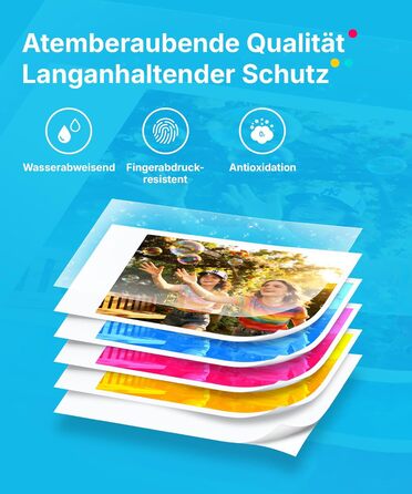 Портативний міні-фотопринтер Liene Pearl N200 Pro з кольоровою сублімацією, 50 фото (5x7,6 см), 5 стрічок, Bluetooth, 300 dpi, для iPhone & Android, акумулятор, золотий колір