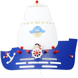 Настінний світильник Elobra, дерев'яний світильник для дитячої кімнати, піратський корабель, дитячий Світильник, темно-синій, синій з вітрилами, піратами і розеткою E27 для хлопчиків