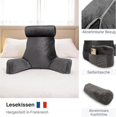 Подушка для читання Bananair – м'яка та комфортна спинка для ліжка та дивану з тканини Cord. Знімна та пральна наволочка, ергономічна сидіння з підлокітниками (кремовий)