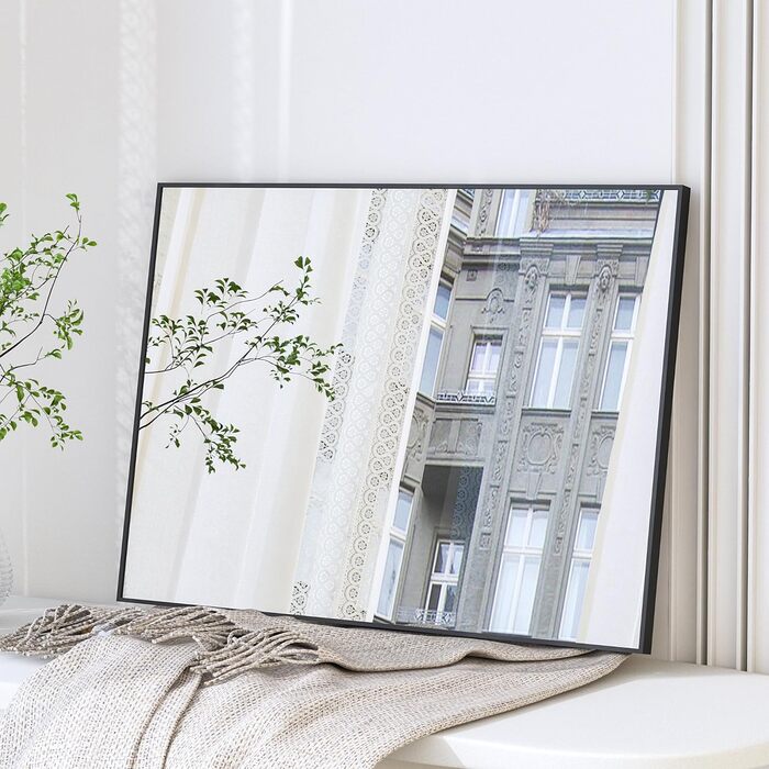 Дзеркало Boromal Spiegel Schwarz 100x60 см прямокутне з металевою рамою для ванної кімнати, спальні, туалетного приміщення. Чорний настінний дзеркало 60L x 100B cm