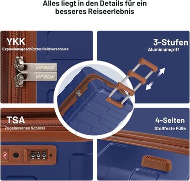 Набір валіз для подорожей Hartschale (2 шт, M+XL 55+75см), легкий полікарбонат PC, розширюваний дорожній кофр з колесами та TSA замком, класичний синій