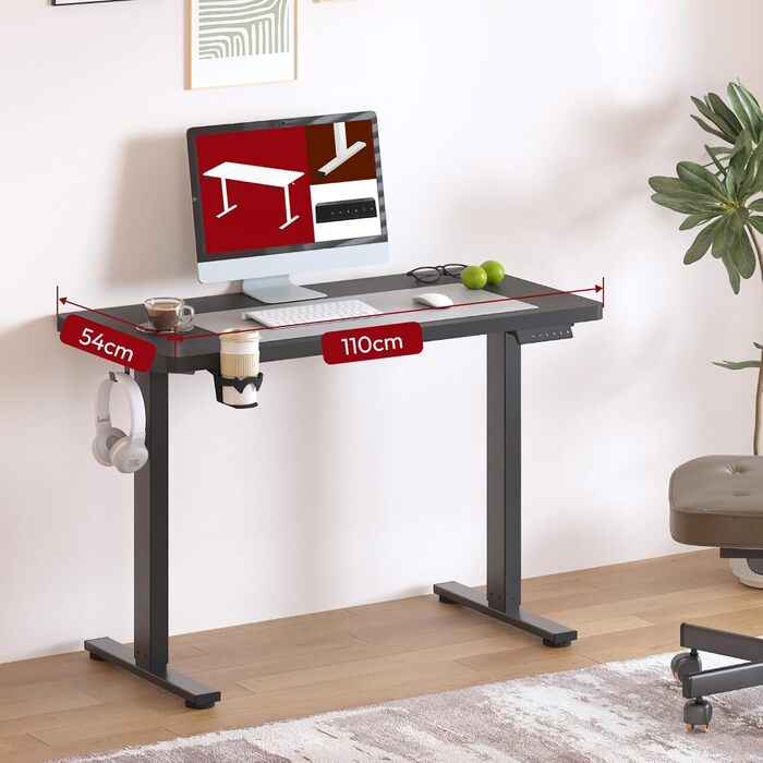 SANODESK Електричний регульований стіл 180x80 см – Ергономічний стіл для дому та офісу з пам'яттю, Комп'ютерний стіл, Standing Desk