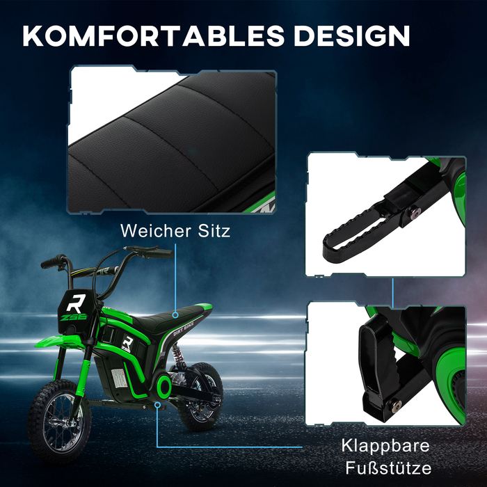 Дитячий електричний мотоцикл HOMCOM 12V з клаксоном & світлом, 8-16 км/год, акселератор з поворотною рукояткою, для дітей 8-12 років, зелений