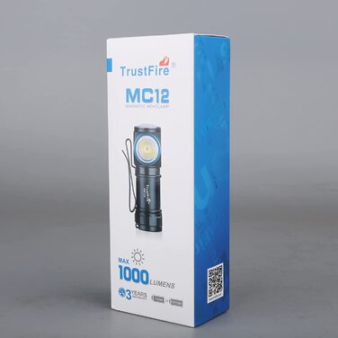 Передня Лампа TrustFire, передня лампа світлодіодна перезаряджається передня лампа 1000 люмен MC12 Світлодіодна передня лампа магнітна передня лампа IPX8 Водонепроникна передня лампа для кемпінгу, бігу підтюпцем (яскраво-чорний)