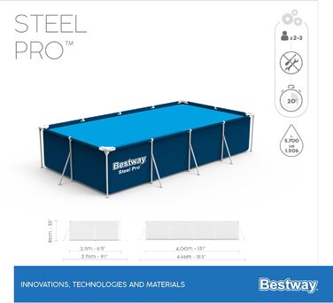 Каркасний басейн Bestway Steel Pro без насоса 300 х 201 х 66 см, синій, квадратний (400 х 81 см без аксесуарів темно-синій)