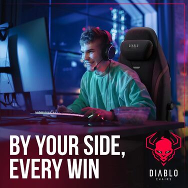Ігровий крісло Diablo X-Eye 2.0: комфортний офісний стілець з регульованою підголівником та підлокітниками, чорний | Макс. 140 кг