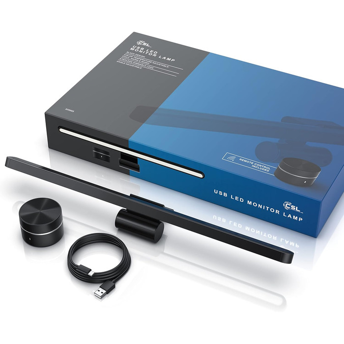 LED-лампа для монітора CSL Screenbar USB з пультом дистанційного керування, регулювання яскравості, 3 колірні температури, захист очей, поворотна