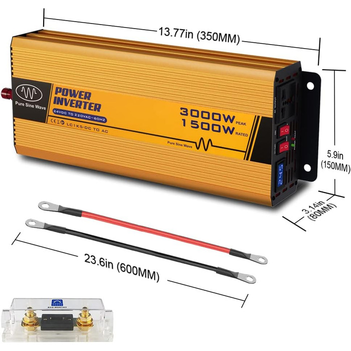 Вт 24 В інвертор 12 В до 220 В чиста синусоїда, перетворювач напруги для автомобільного автофургону Караван Кемпінг і будинок сонячної системи, 1500