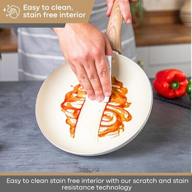 Набір каструль та сковорідок з антипригарним покриттям Nuovva - 8 шт. з кришками, кремовий граніт, для індукційних плит