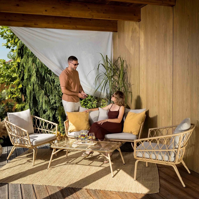 Комплект садових меблів Di Volio Teramo DV-052GF, техноротанг, бежевий, 4 предмети