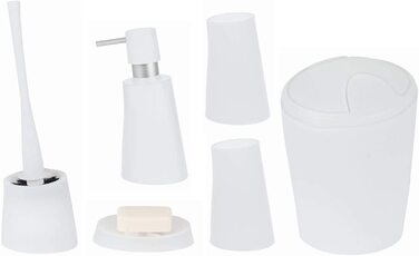 Набір для ванної Spirella, 6 предметів для ванної кімнати, дозатор мила Move, Туалетна щітка, мильниця, косметичне відро і стаканчик для чищення зубів (морозно-білий)