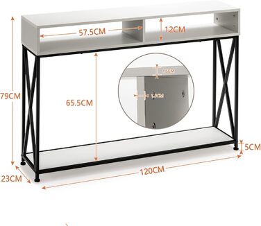 Консольний стіл COSTWAY 2 яруси, дерево, 120x23x79 см, білий, для передпокою, вітальні, спальні