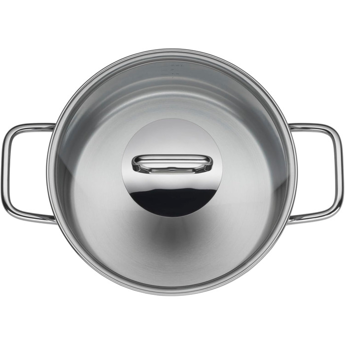 Набір кухонного посуду Silit Extra Cook: каструлі 16/20/24 см з кришками, ковшик 16 см, мірна шкала, широкий зливний край, придатний для миття в посудомийній машині, з нержавіючої сталі Crominox