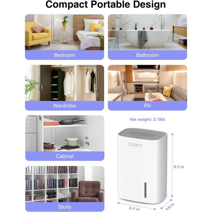 Електричний зволожувач повітря CLEVAST 850мл, ультра-тихий, з автовимкненням, портативний, для спальні, ванної, шафи, дитячої кімнати (CL-DH04)