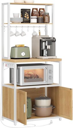 Стелаж кухонний VASAGLE з розетками, шафка, робоча поверхня 90 см, 8 гачків, 40 x 60 x 170 см, вінтажний колір, KKS058K02