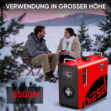 Дизельний опалювач LDHTHOPI 8 кВт, 12/24V з таймером, LCD-дисплеєм та пультом, швидкий нагрів 4.5л, для гаража, кемпінгу, автодому, червоний