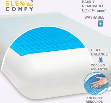 Преміум подушка для сну Comfy з гелевим ефектом та піною з пам'яті. Оптимальна підтримка для тих, хто спить на боці, спині. Розмір 60x40x14/12 см. Гелевий охолоджуючий ефект, знімний чохол. Ортопедична подушка для комфортного сну.
