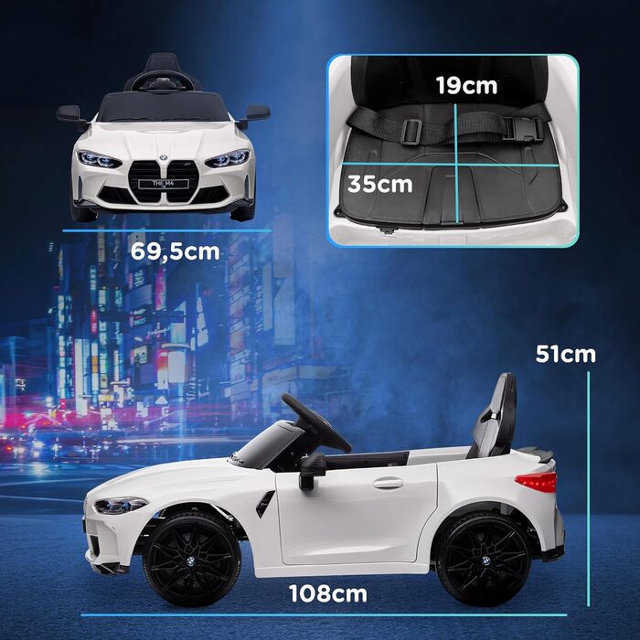 Дитячий електромобіль 12V з пультом, підвіскою, плавним стартом, MP3, USB, LED підсвіткою, сигналом, швидкість 3-5 км/год, для дітей 3-5 років, білий