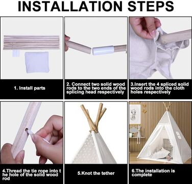 Kinder Tipi Zelt - класичне індіанське ігрове намет для дітей, бавовняний намет для дівчаток та хлопчиків з сумкою, складане ігрове домік для дому або на вулицю (A1)