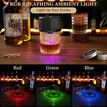 Електричний набір для копчення коктейлів з 4 режимами підсвічування, перезаряджуваний набір для диму з віскі, 6 дерев'яних стружок, без бутану, подарунок на Різдво/День народження для чоловіків, батьків, чоловіків FY01