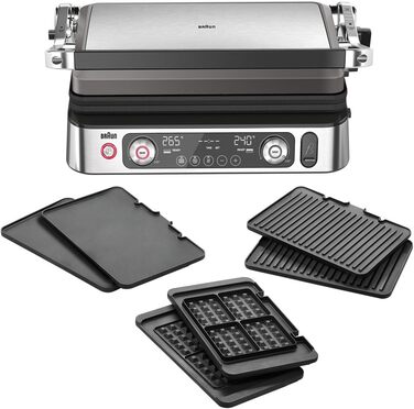 Контактний гриль Braun MultiGrill 9 Pro CG 9167 з 6 наборами панелей (гриль, плоскі, вафельні), термодатчиком та функцією Boost