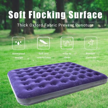 Надувне ліжко Icelus 204x153x23 см з повітряним насосом. Ліжко для кемпінгу, подорожей та дому. Blue Black, двоспальне.