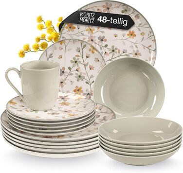 Набір посуду Moritz & Moritz PRIMAVERA Steingut для 6 осіб (24 шт.) - сучасний сервіз з іграшковим дизайном, легкий у догляді, включає тарілки, миски та чашки