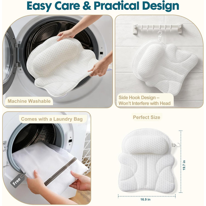Подушка для ванни 4D сітка, з подарунковою коробкою та мішком для білизни - підтримка голови та шиї, розслабляюча ванна