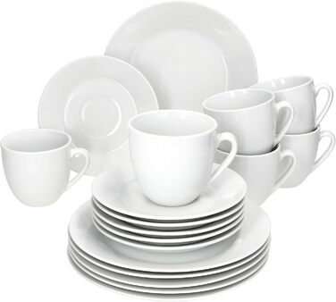 MamboCat Tommy - 18-Piece White Porcelain Coffee Set for 6 People | 6 Cups, Saucers & Plates | Stylish Coffeeware for Breakfast, Coffee, Hotel & Restaurant Use