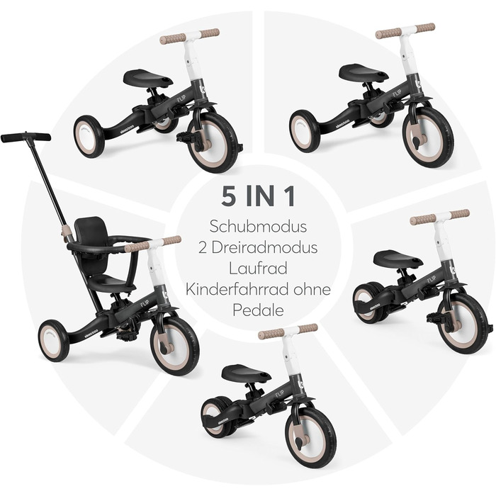 Триколісний велосипед KikkaBoo FLIP 5-в-1, з штовхальною ручкою, від 1 року до 5 років, армійсько-зелений