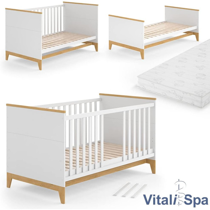 Дитяче ліжко VitaliSpa Malia, /Дуб, 143,2 x 81 см (біле, дитяче ліжечко з матрацом)