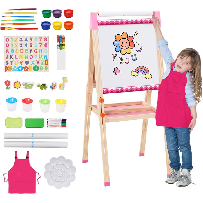 Дитяча мольберт Kinder Staffelei з рулоном паперу, двосторонній, складний, регульована висота, 92 аксесуари, подарунок для дітей