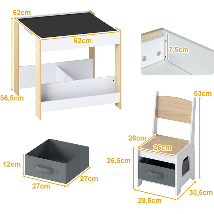 Дитячий стіл LIFEZEAL 3 в 1 з 2 стільцями: стіл для малювання, активностей та їжі. Дитяча меблева група з дерева з місцем для зберігання (колір дерева)