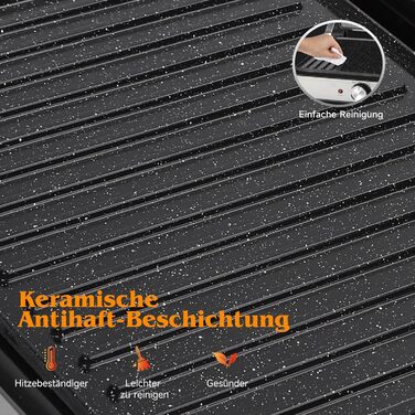 Контактний гриль Aigostar з керамічним покриттям, таймер на 30 хв. Паніні гриль та сендвічмейкер для сендвічів, стейків, тостів. 2000 Вт, регульований термостат, відкривання 180°, функція грилю