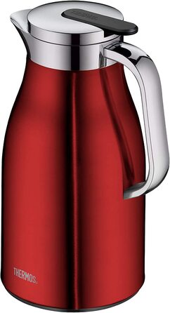 Термос Thermoskanne Century, нержавіюча сталь, 1 л, скляний вкладиш, клапан для наливання однією рукою, 4046.248.100. Зберігає тепло до 12 годин, ідеальний для кави та чаю, на 8 чашок, колір Cranberry