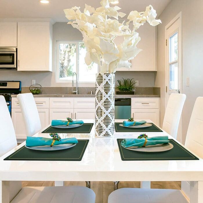 Зелені серветки на стіл, PU-шкіра, набір 6 шт, миючі, водонепроникні, антиковзні, для кухні та святкування