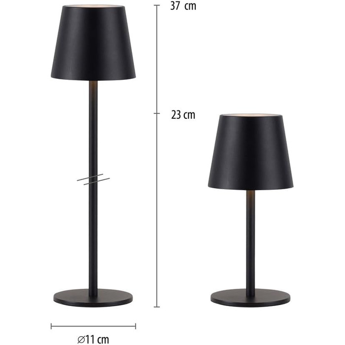 LED настільна лампа SellTec на акумуляторі, USB, білий колір, диммер, IP54, для саду, тераси, кемпінгу (чорний)