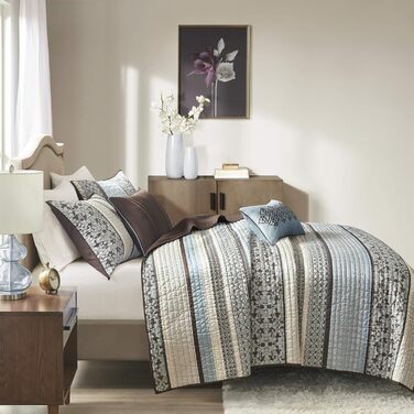 Комплект постільної білизни Madison Park Quilt Luxe Jacquard, оверсайз King, Прінстон, червоний/синій, 5 предметів