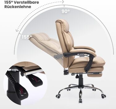 Крісло шеф-кухар SEEDWAVE з підставкою для ніг, офісне крісло, 150 кг, широке сидіння, спинка регулюється під кутом 155°